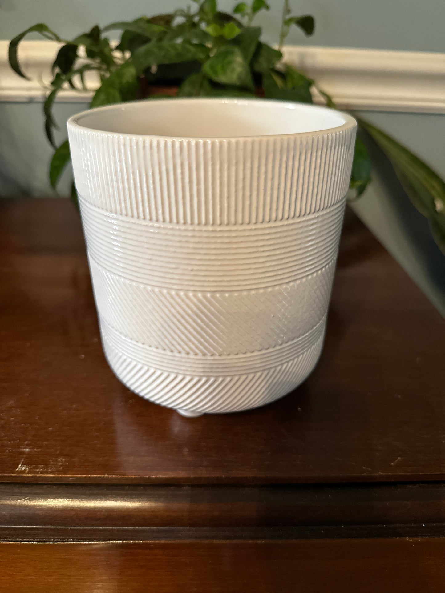 6" white textured planter