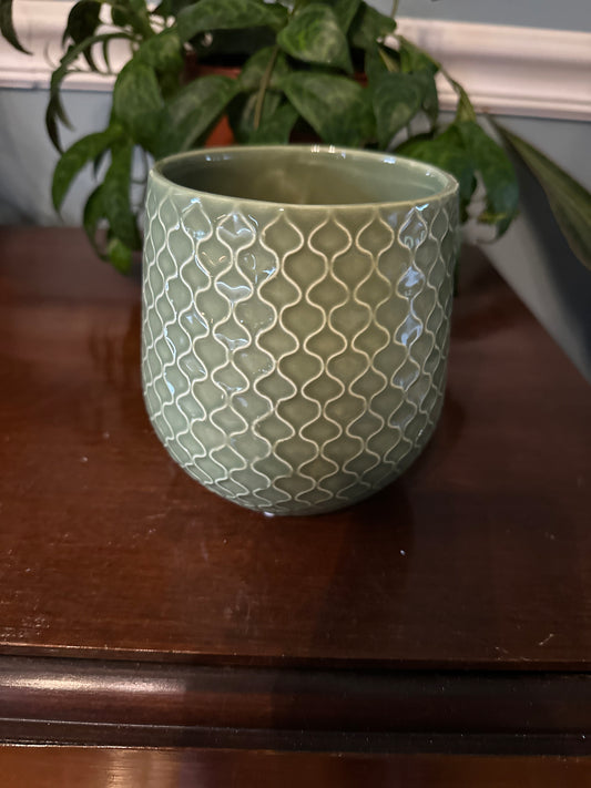 4" sage fishnet planter