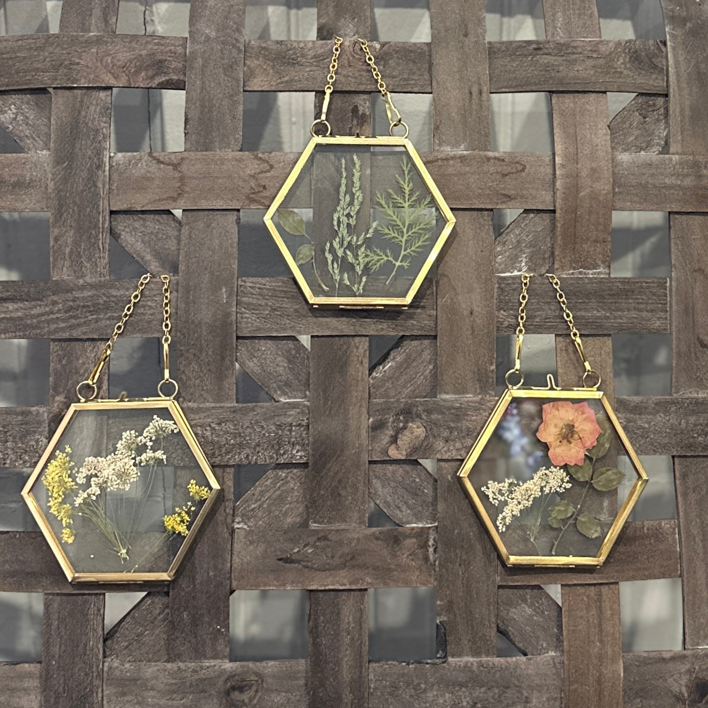 Dried pressed flower mini hexagon wall hangings, Hancock MD 2/27/24