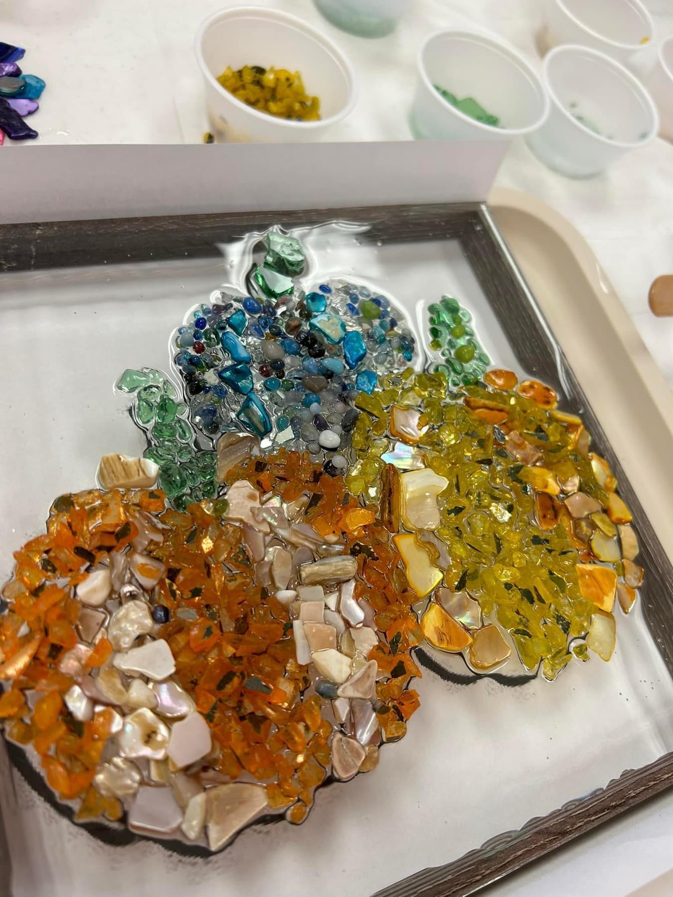 Fall crushed glass art at Flannel on Main 9/18/25