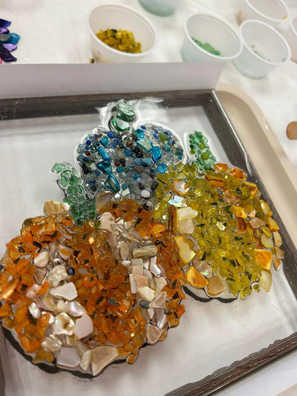 Fall crushed glass art at Flannel on Main 9/18/25