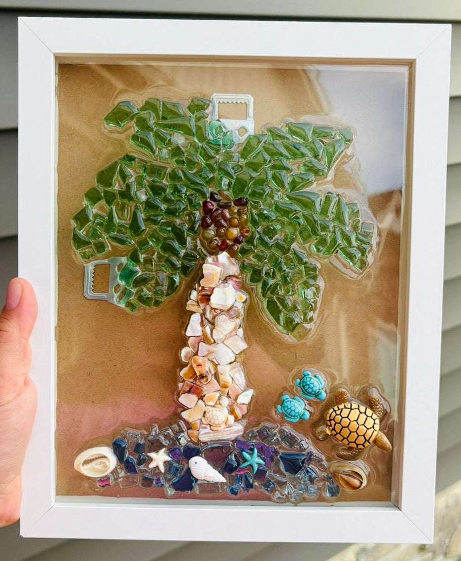 Tropical crushed glass art 8/1/25