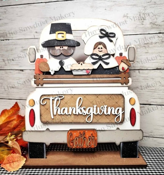 Thanksgiving door hangers, tiered tray sets and interchangeable trucks