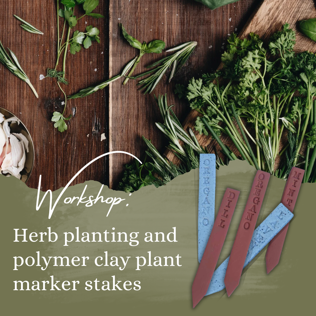 Herb planting and polymer clay plant stake with Craft Happy Studios