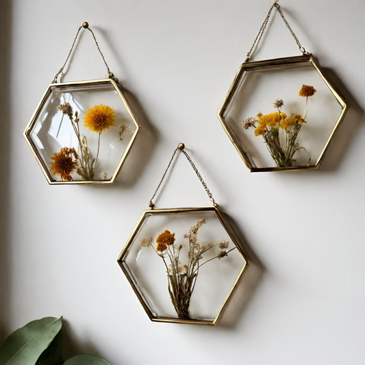 Dried pressed flower mini hexagon wall hangings, Hancock MD 2/27/24