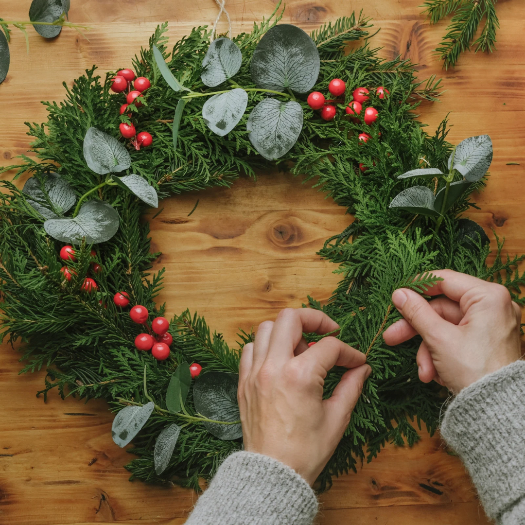 Fresh evergreen wreath making at Flannel On Main 12/4/24