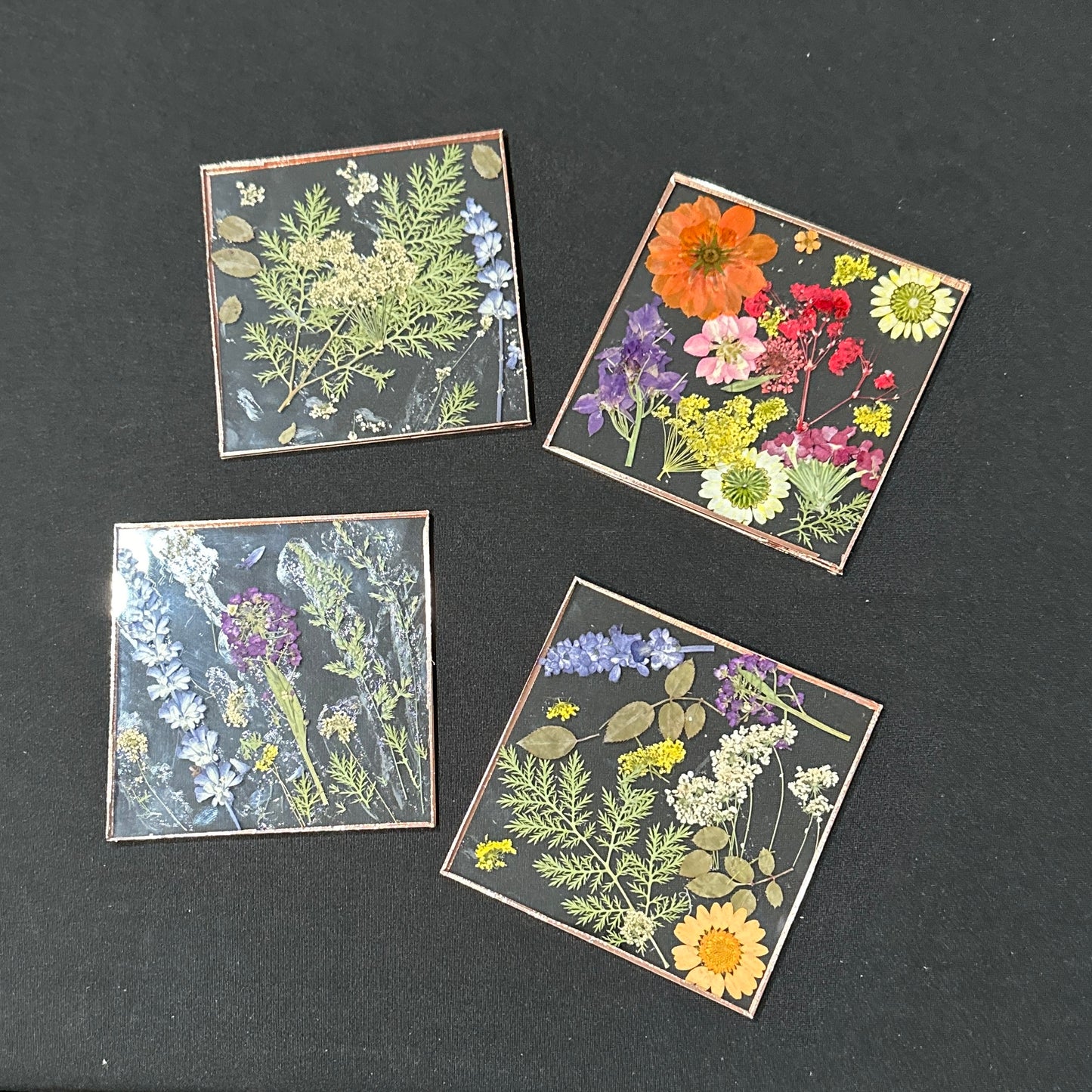 Pressed flower glass coaster set at Dirt Farm Brewery