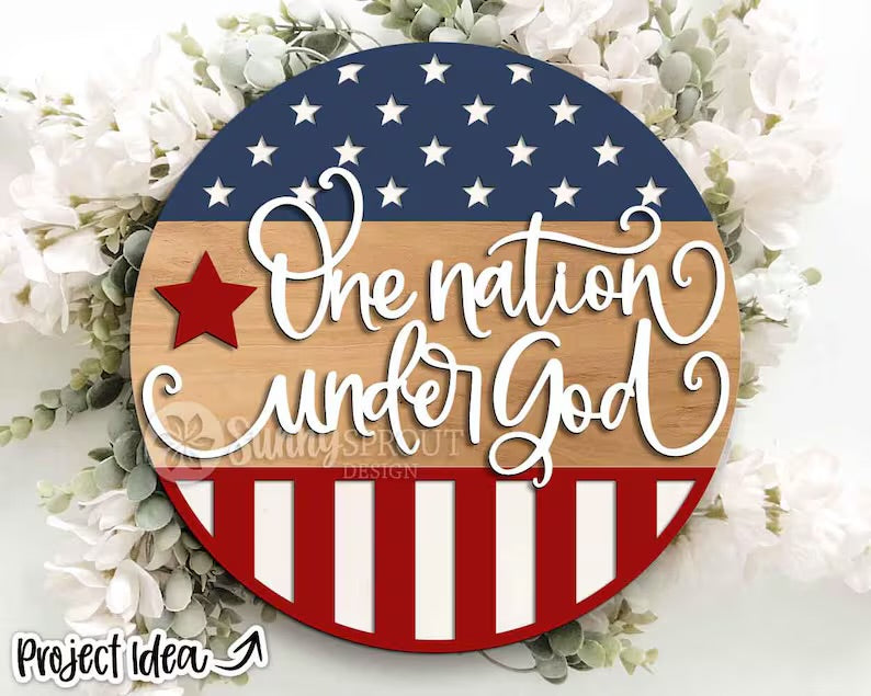 Patriotic wooden door hangers at Wandering Roots 6/6/26