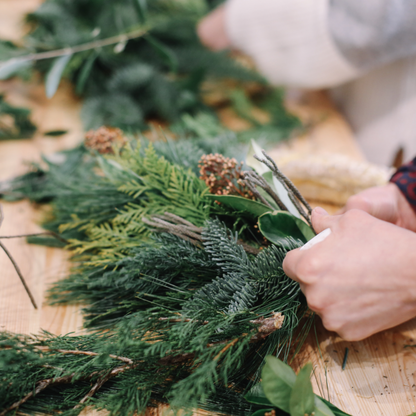 Fresh evergreen wreath making at Flannel On Main 12/4/24