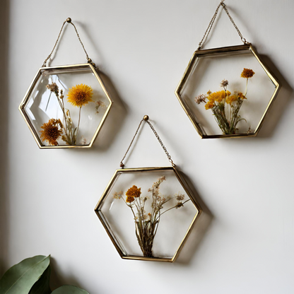 Dried pressed flower mini hexagon wall hangings 3/2/24