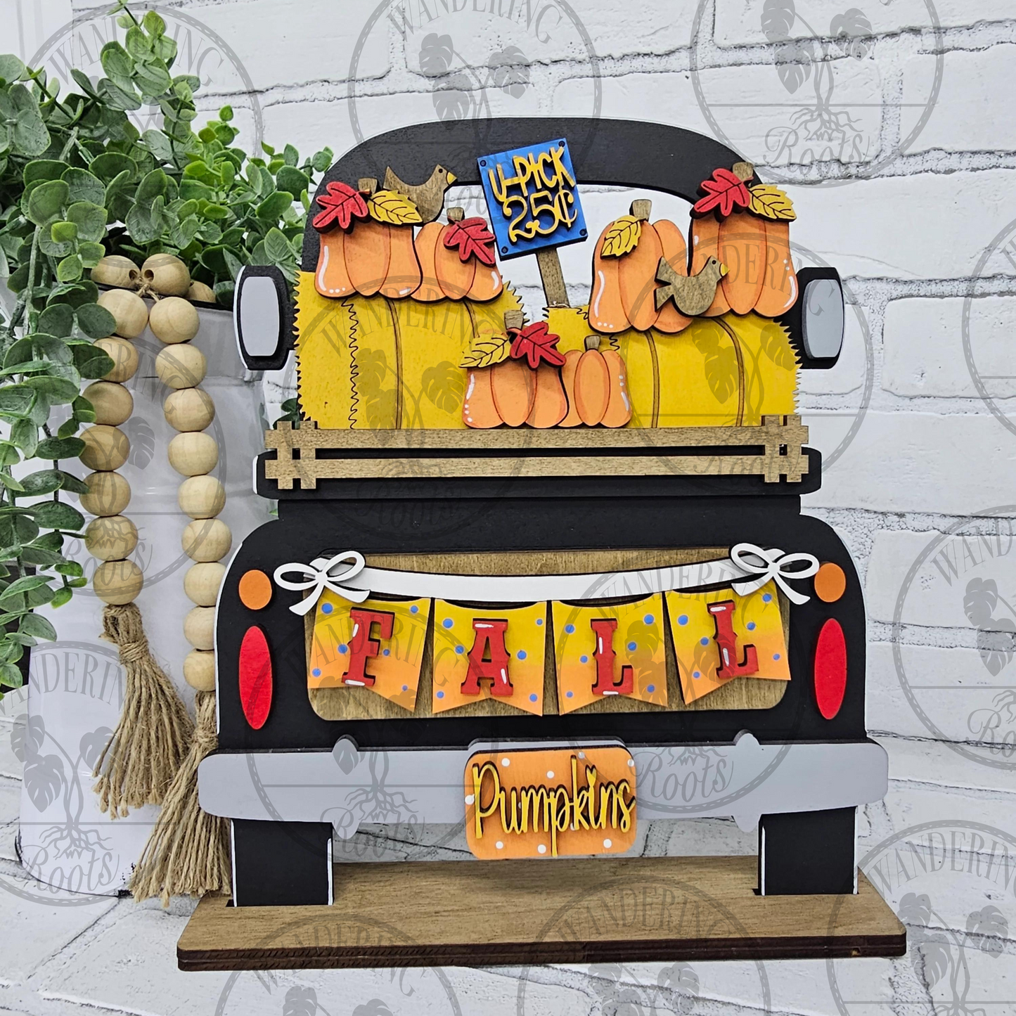 Interchangeable wood truck : fall pumpkins, sunflowers, football